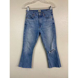 Citizens Of Humanity Demy Petite Crop Flare Jeans Womens Distressed Size 25 Blue